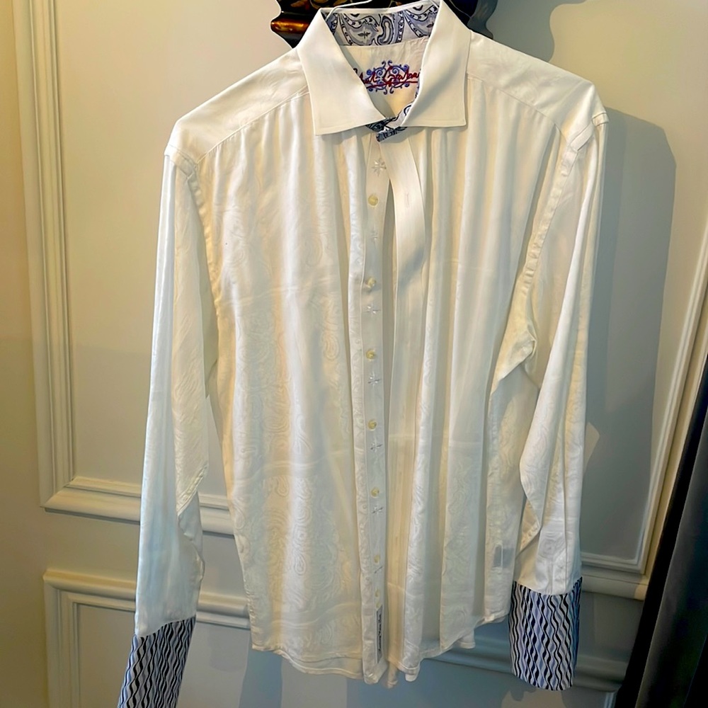 Robert Graham Men’s White Patterned Long Sleeve Button Down Cuff Shirt Size XL